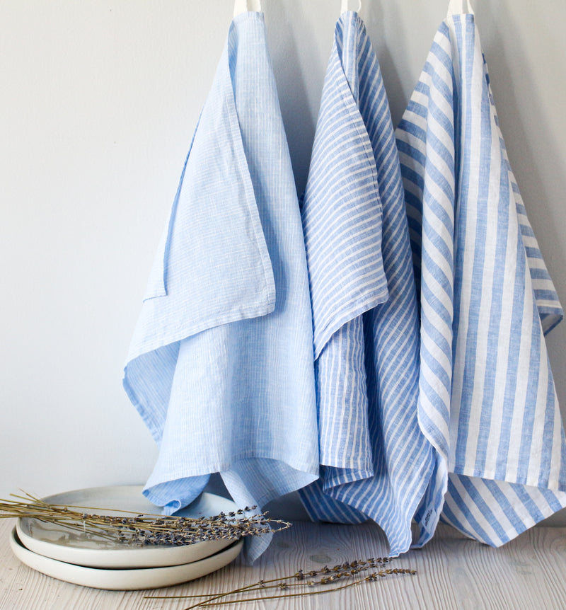 Set of 2 Linen Dish, Tea, Kitchen Towels Blue White Check. Linen Cotton Mix  Kitchen Towel. Country Style Dish Towels. Large Size 63x89cm 