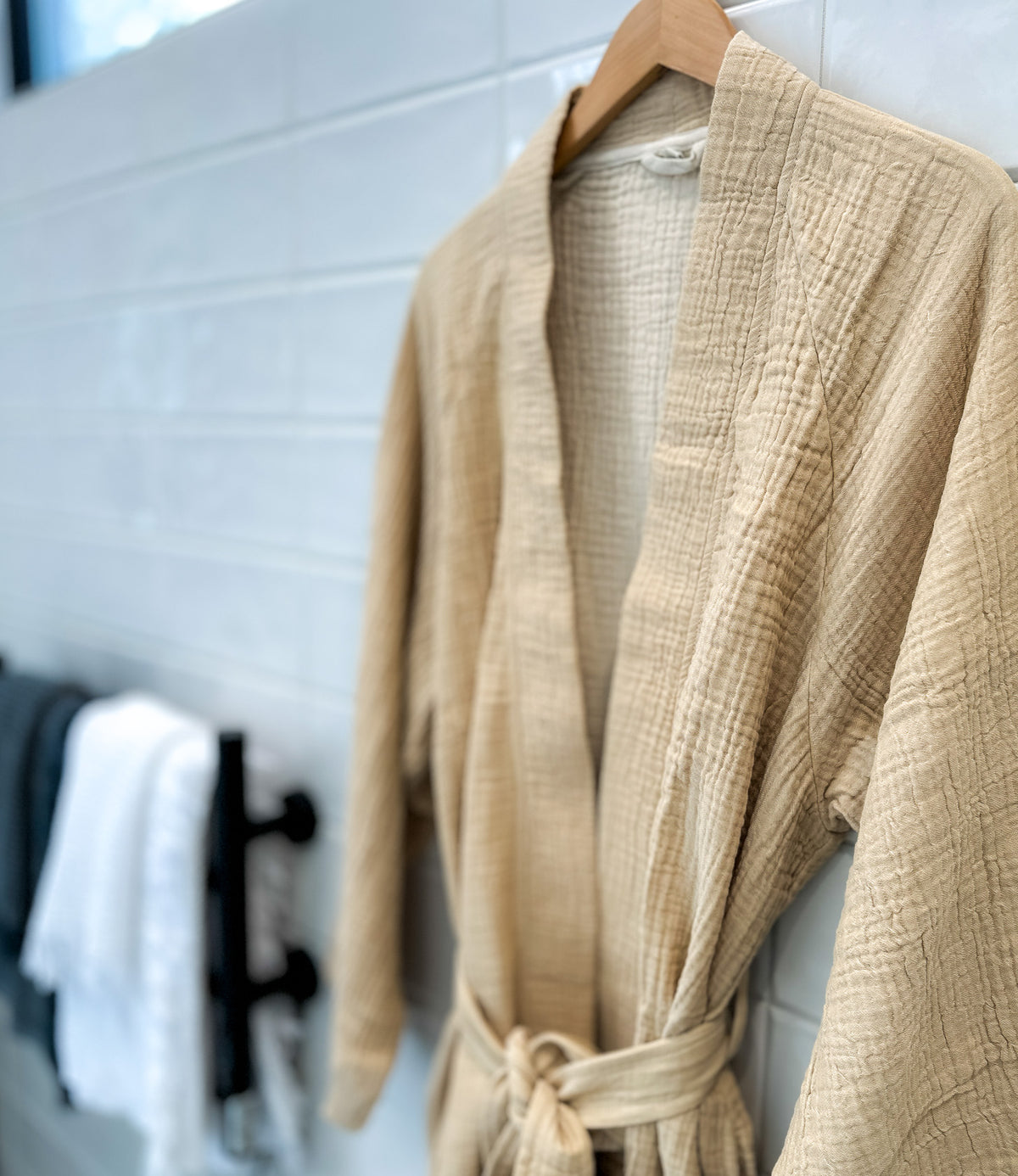 White Muslin Bathrobe with Pockets