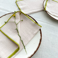 Natural Cotton Napkin with Handcrafted Green Edges