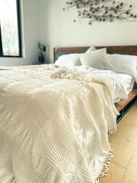 Ivory White Waffle Blanket