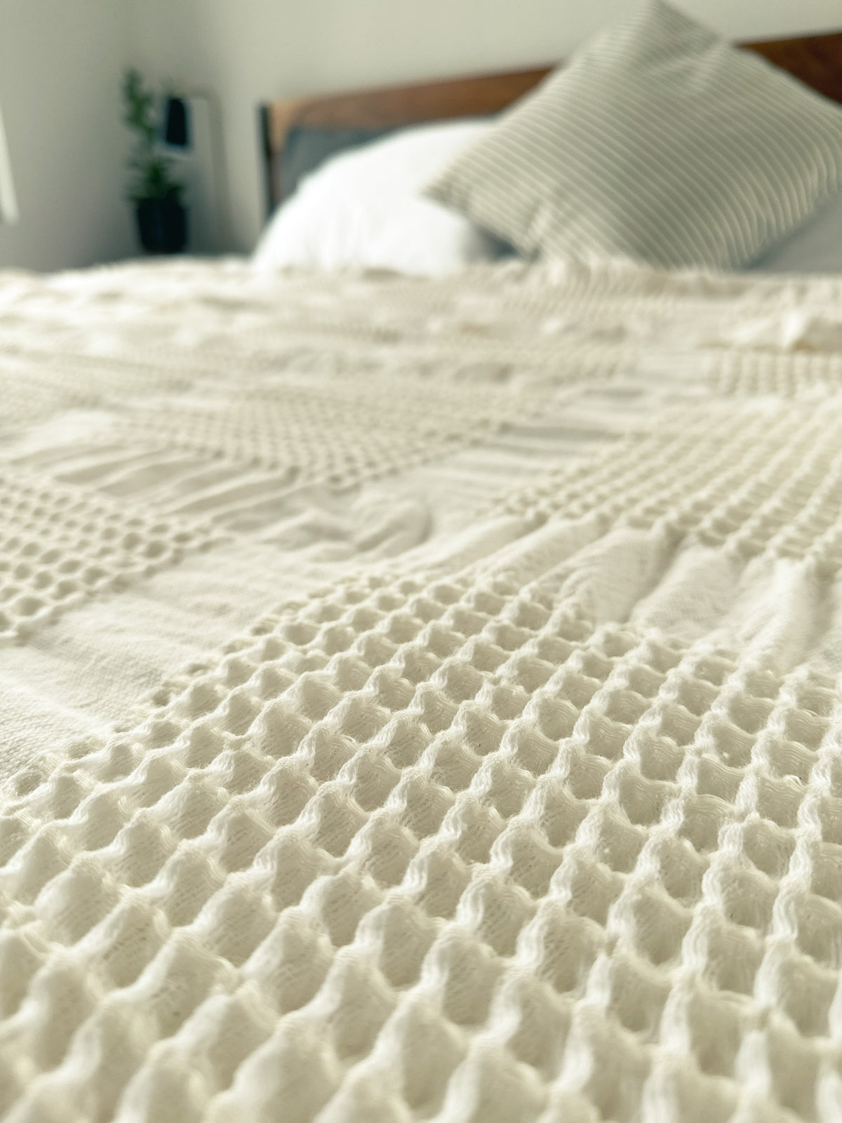 Ivory White Waffle Blanket