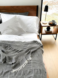 Stone Gray Soft Waffle Blanket with Fringes