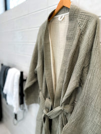 Charcoal/Silver Muslin Bathrobe with Pockets