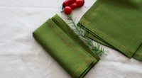 Forest Green Linen Napkin Set with Red Stitch