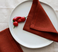 Terracotta Linen Napkin Set with Red Stitch