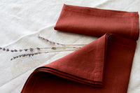 Terracotta Linen Napkin Set with Red Stitch