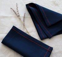 Navy Linen Napkin Set with Red Stitch