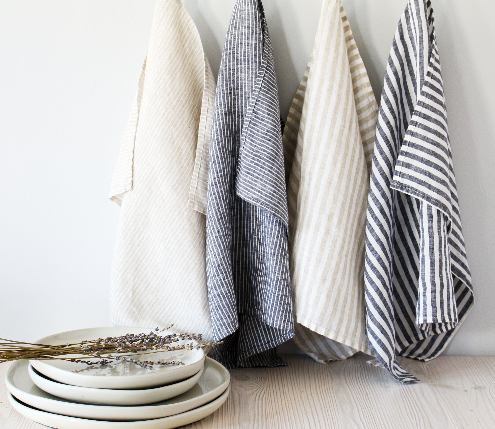 Sky Blue Striped Tea Towels Set of 3 or Single, Cotton & Linen Kitchen  Towels